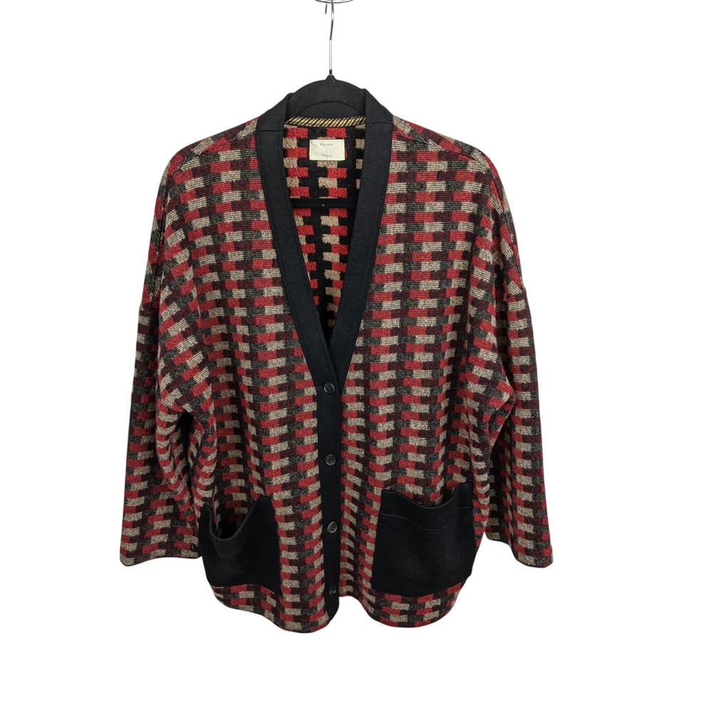 Billy Reid Womens Red Black Geometric Wool Blend Oversized Cardigan Sweater L